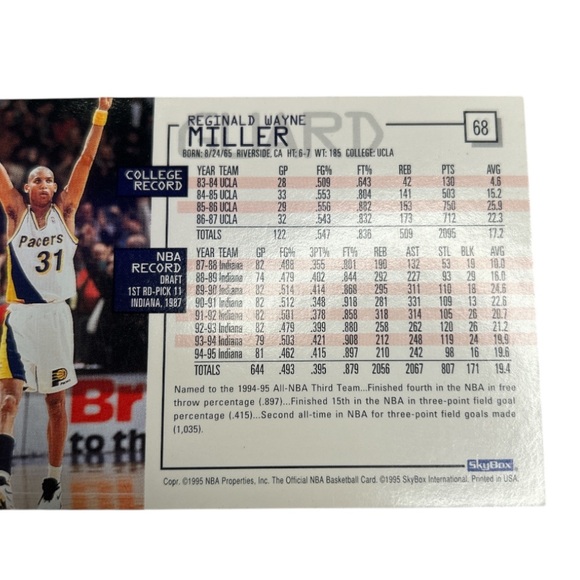 Reggie Miller Pacers 1995 NBA HOOPS #68 Trading Card - Picture 4 of 10